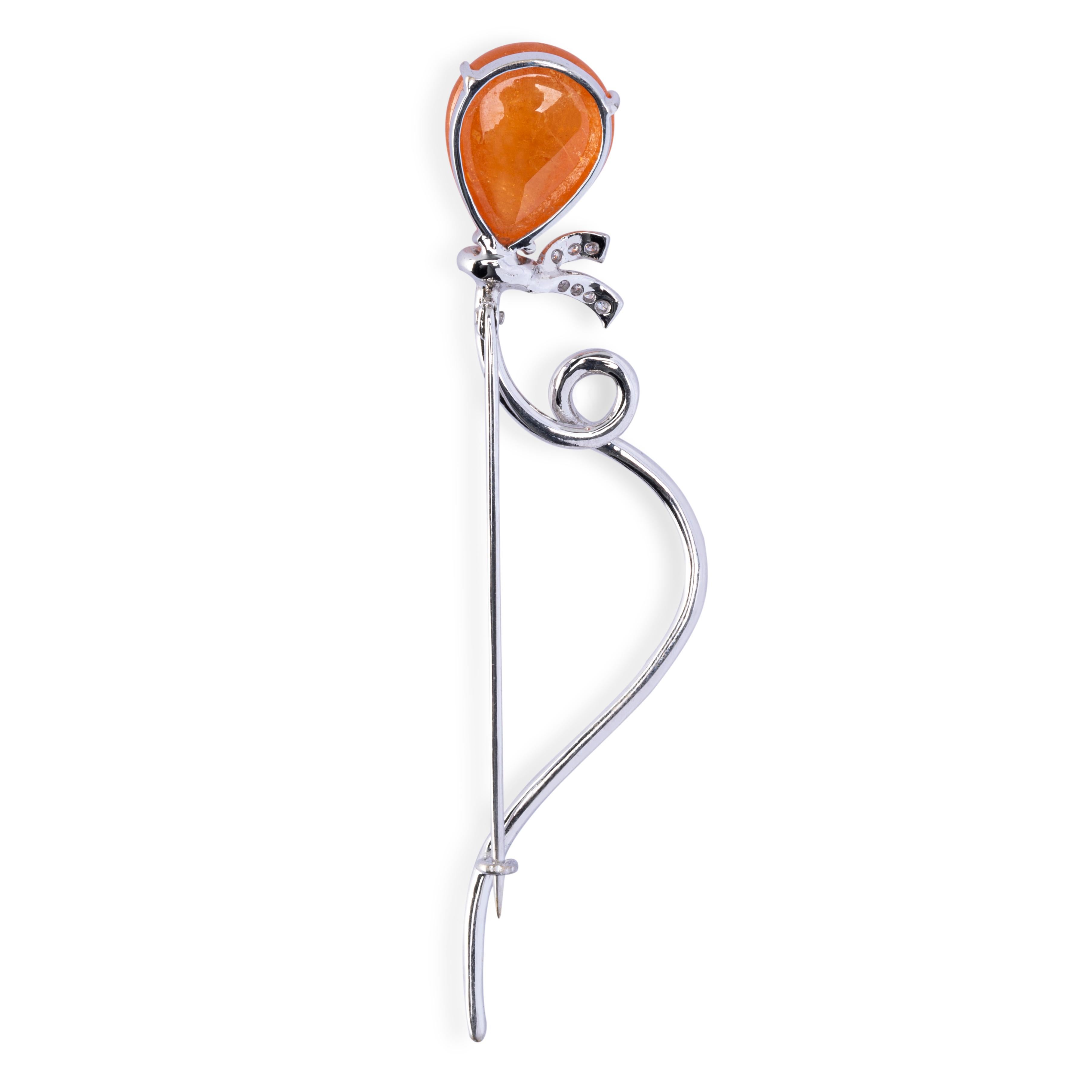 Alex Jona one-of-a-kind collection, 18 karat white gold balloon brooch, featuring a 11.67 carat cabochon spessartite and 0.30 carats of white diamonds.    

Alex Jona jewels stand out, not only for their special design and for the excellent quality