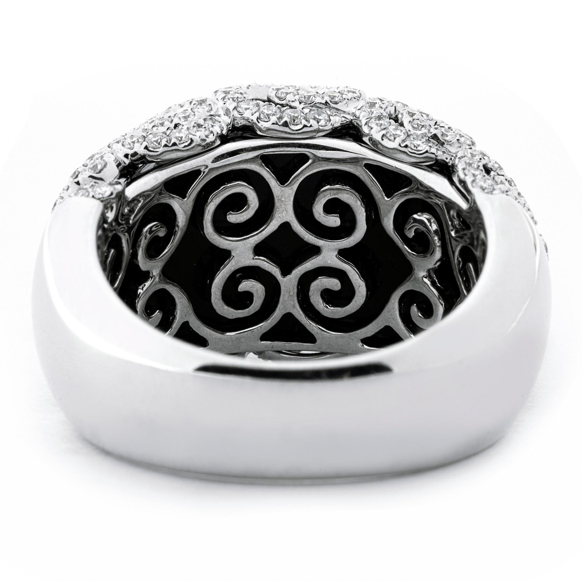 Women's Alex Jona Spiral Black Agate White Diamond 18 Karat White Gold Dome Ring For Sale