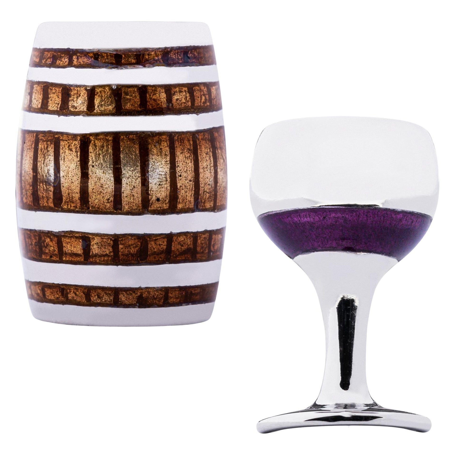 Alex Jona Sterling Silver Barrel & Glass Cufflinks with Enamel For Sale