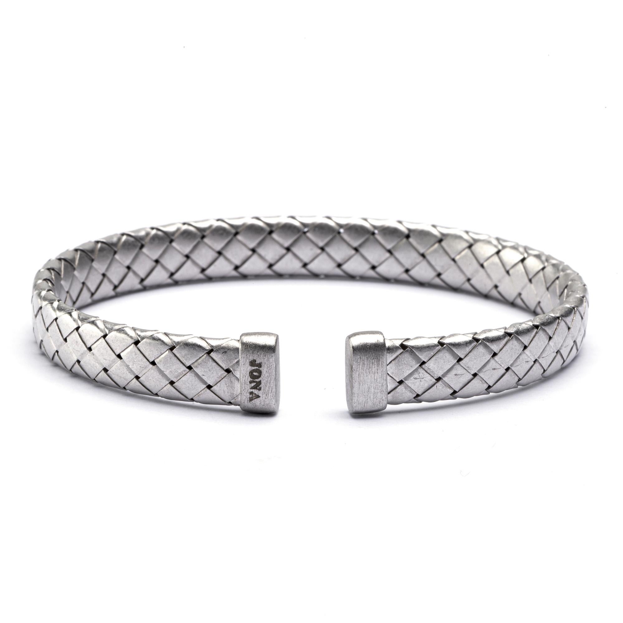 Platinum Sterling Silver Hand Made Italian Cable Cuff Woven Bangle Bracelet Gift 