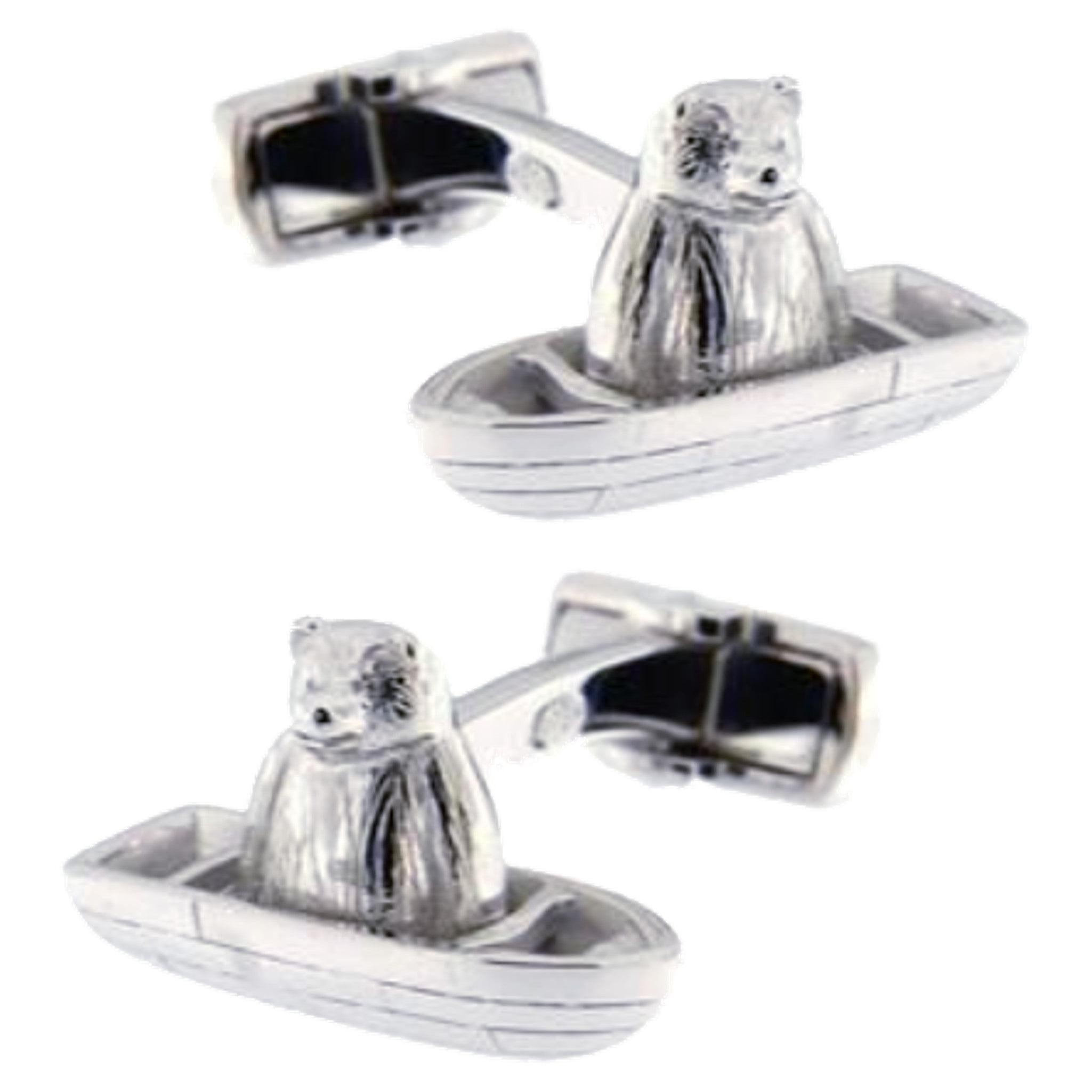 Alex Jona Sterling Silver Bear on Boat Cufflinks For Sale