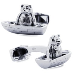 Alex Jona Sterling Silver Bear on Boat Cufflinks