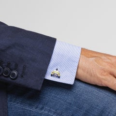 Alex Jona Sterling Silver Beige Enamel Classic Mini Car Cufflinks