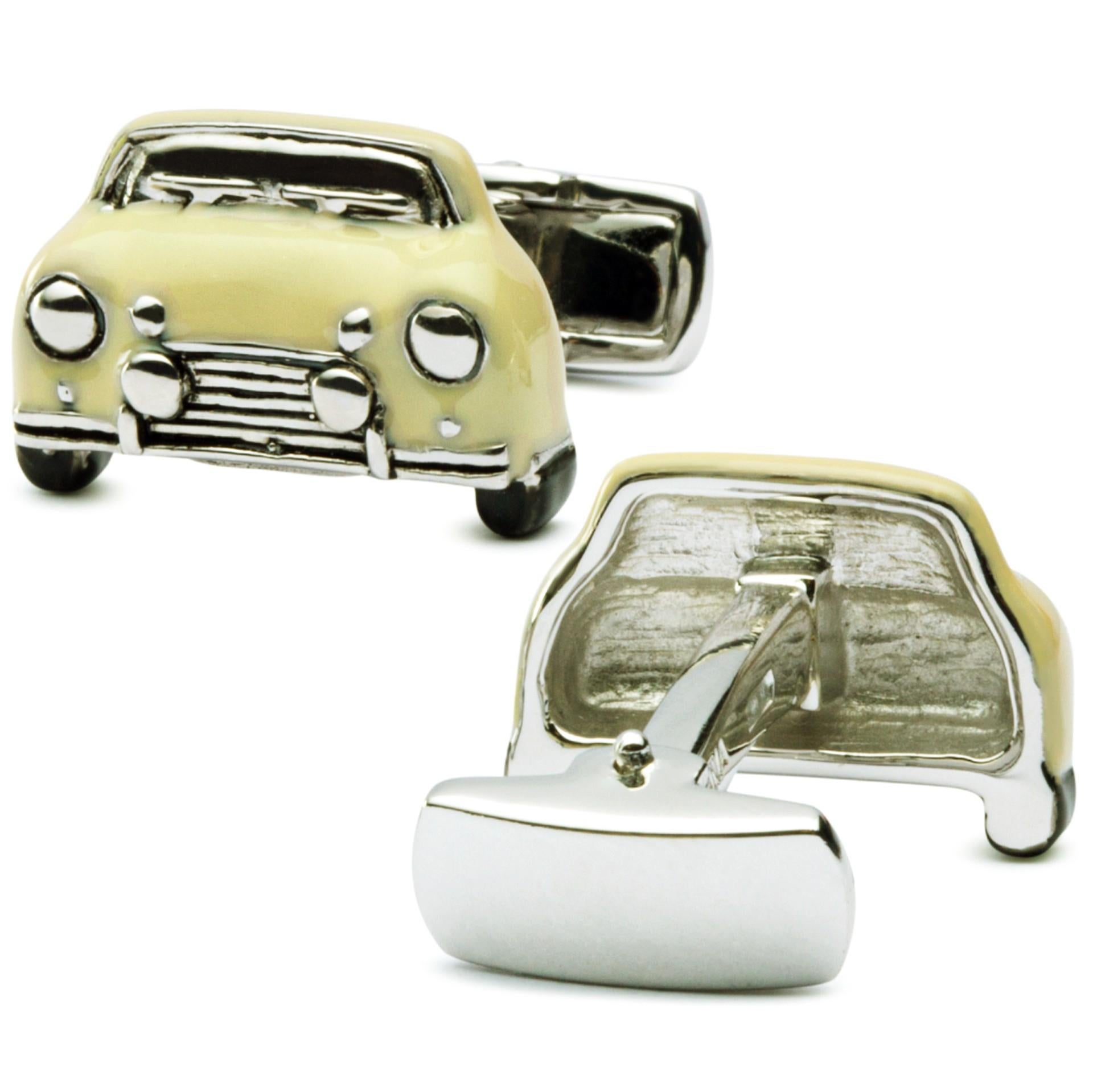 Alex Jona Boutons de manchette classiques miniatures de voiture en argent sterling et émail beige Neuf - En vente à Torino, IT