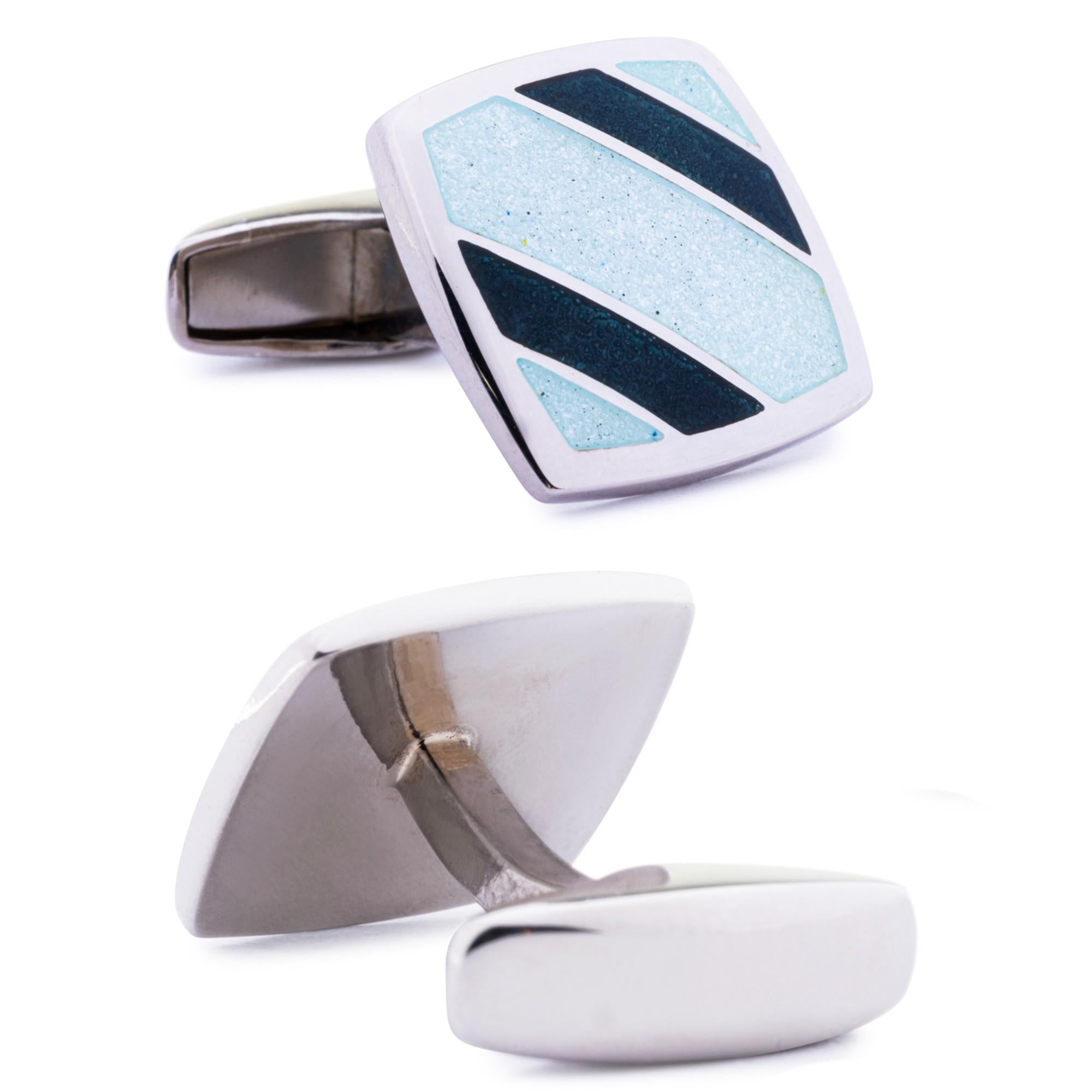 Alex Jona Sterling Silver Black and White Enamel Cufflinks In New Condition For Sale In Torino, IT