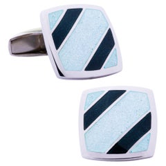 Gemelli da polso Alex Jona in argento sterling con smalto bianco e nero