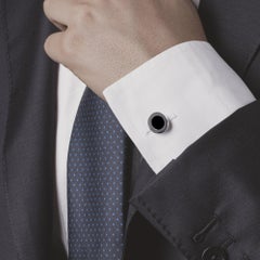 Alex Jona Manschettenknöpfe aus Sterlingsilber und schwarzer Emaille