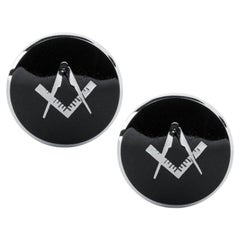 Used Alex Jona Sterling Silver Black Enamel Freemasons' 'Square and Compass'Cufflinks