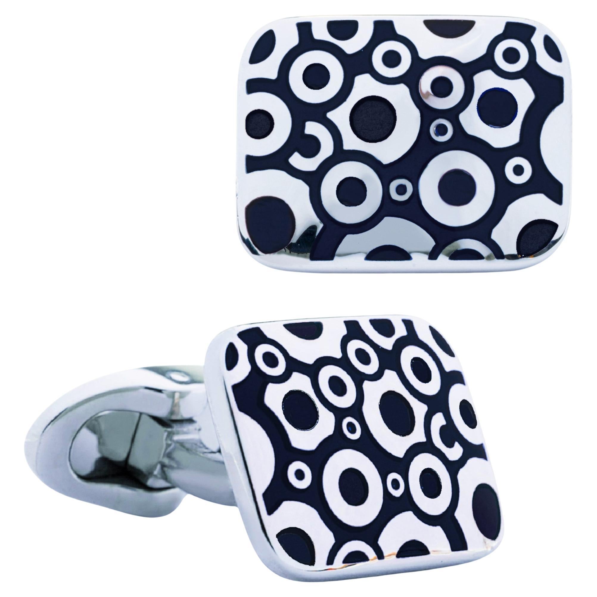 Alex Jona Sterling Silver Black Enamel Modernist Cufflinks