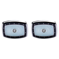 Sterling Silver Black Grey Enamel White Diamond Cufflinks