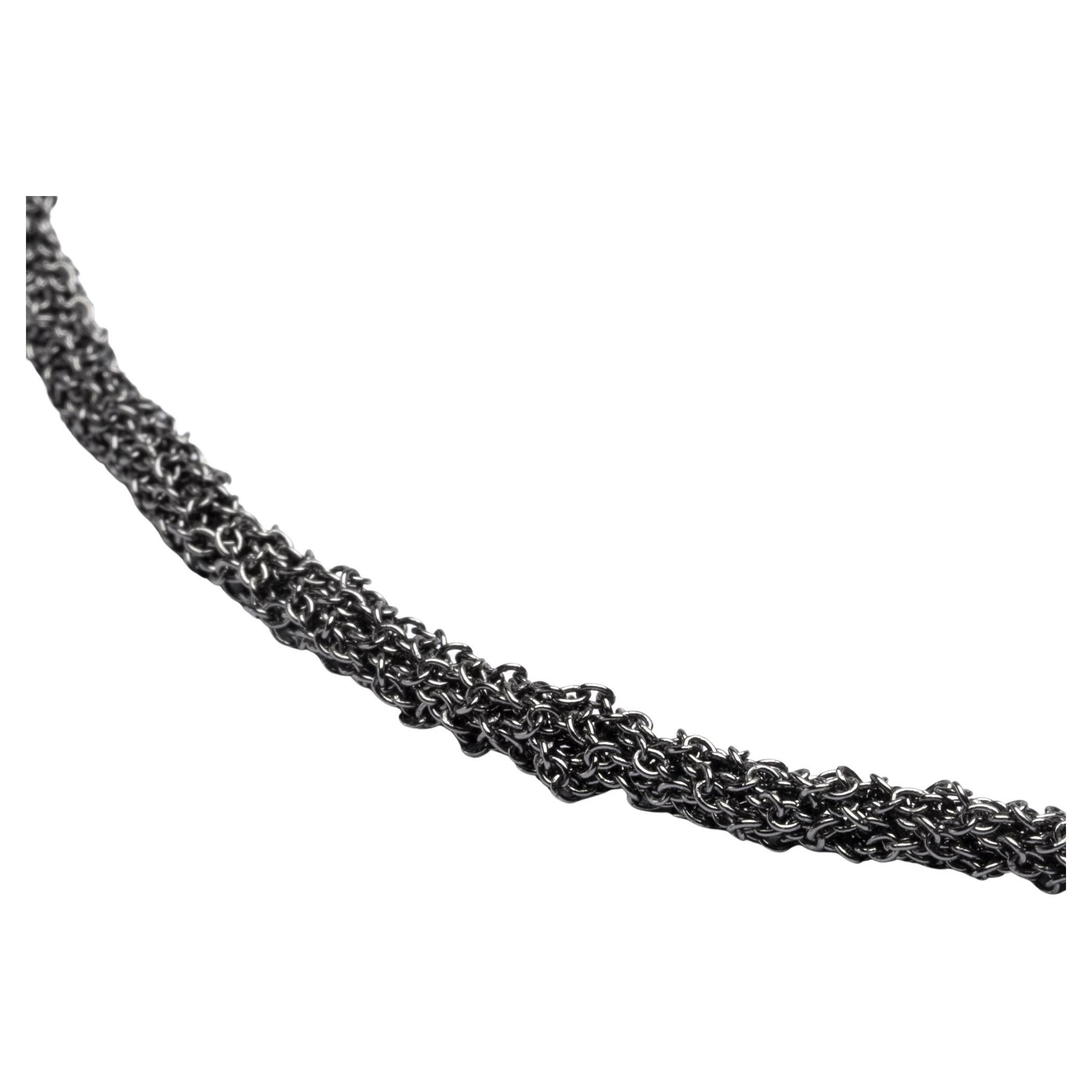 Alex Jona Sterling Silver Black Rhodium Woven Chain Necklace In New Condition For Sale In Lugano, CH