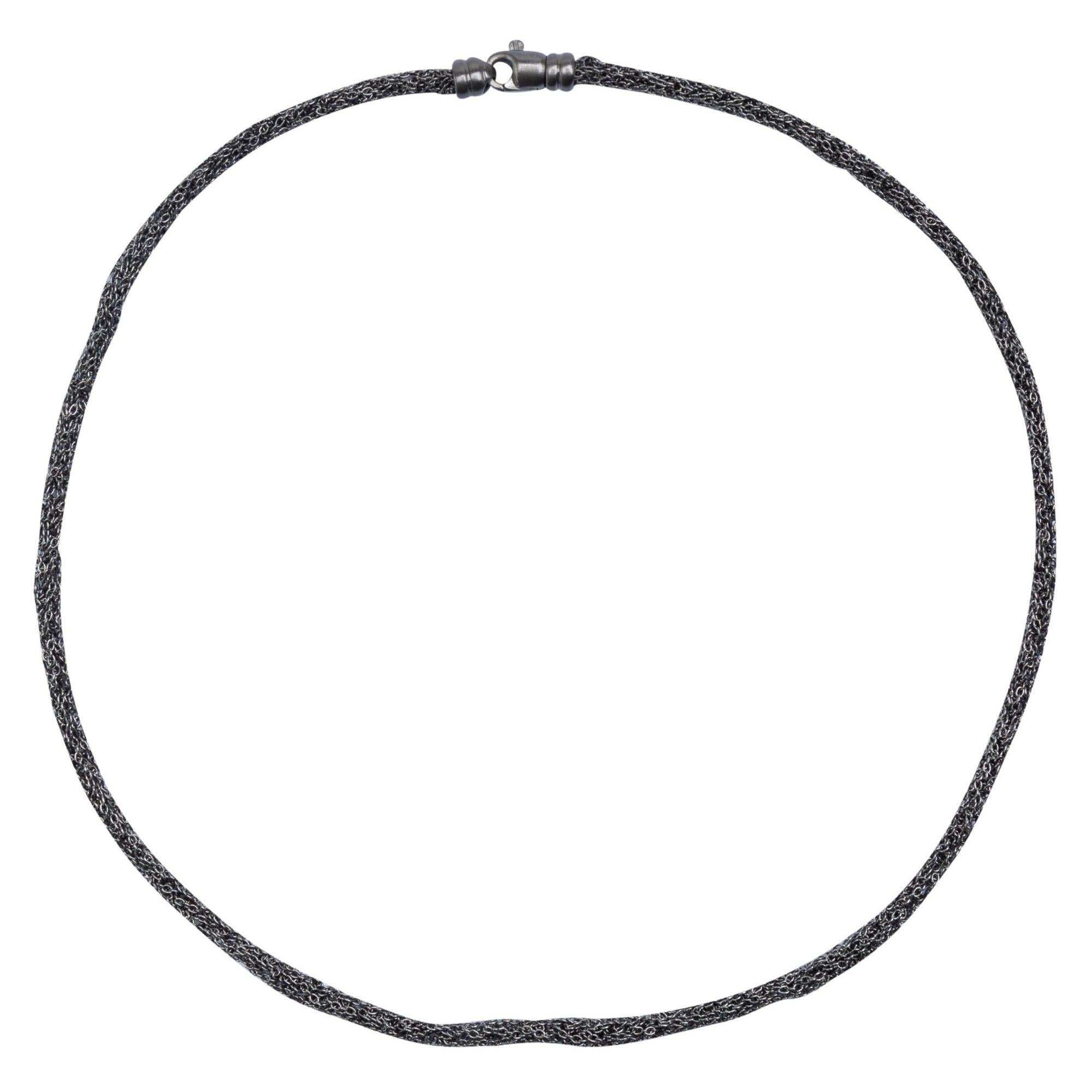 Alex Jona Sterling Silver Black Rhodium Woven Chain Necklace For Sale