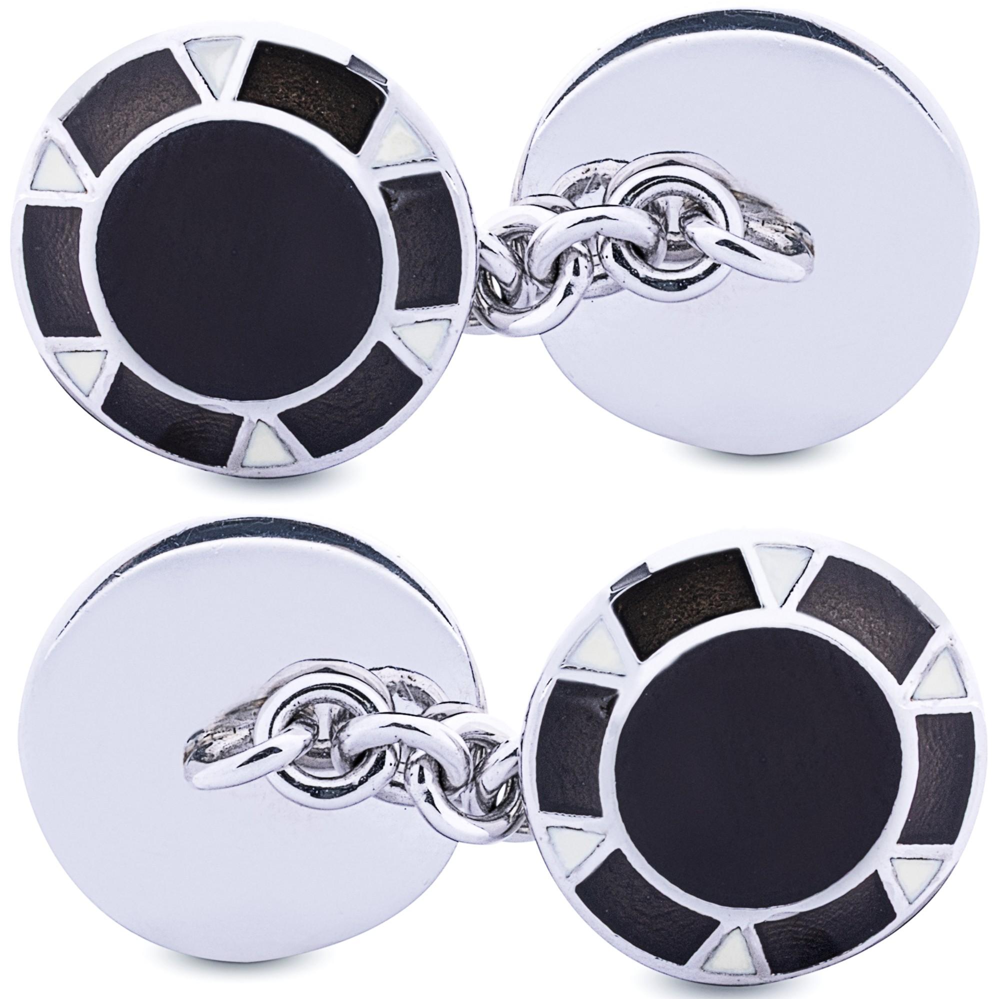 Gemelos de esmalte blanco y negro de plata de ley Alex Jona en Nuevo estado para la venta en Lugano, CH