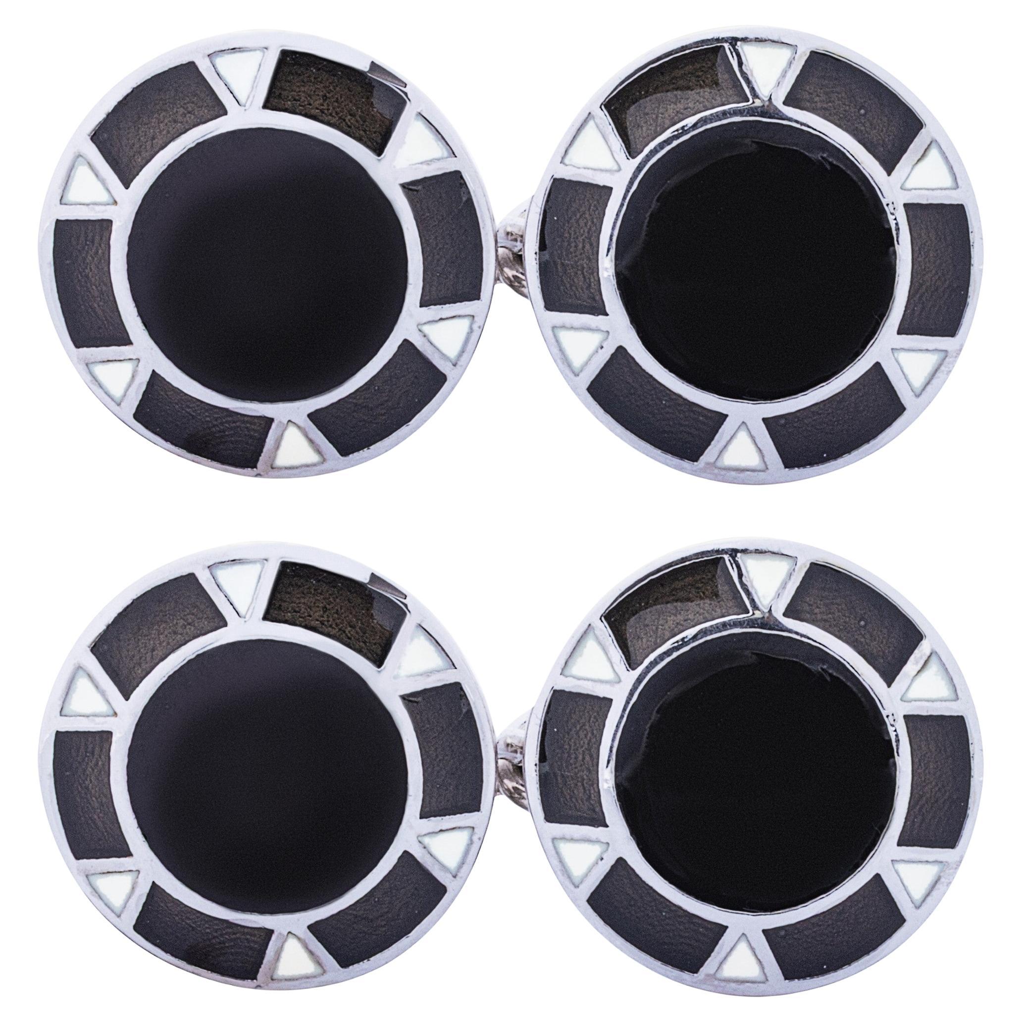 Alex Jona Sterling Silver Black & White Enamel Cufflinks