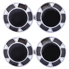 Alex Jona Sterling Silver Black & White Enamel Cufflinks