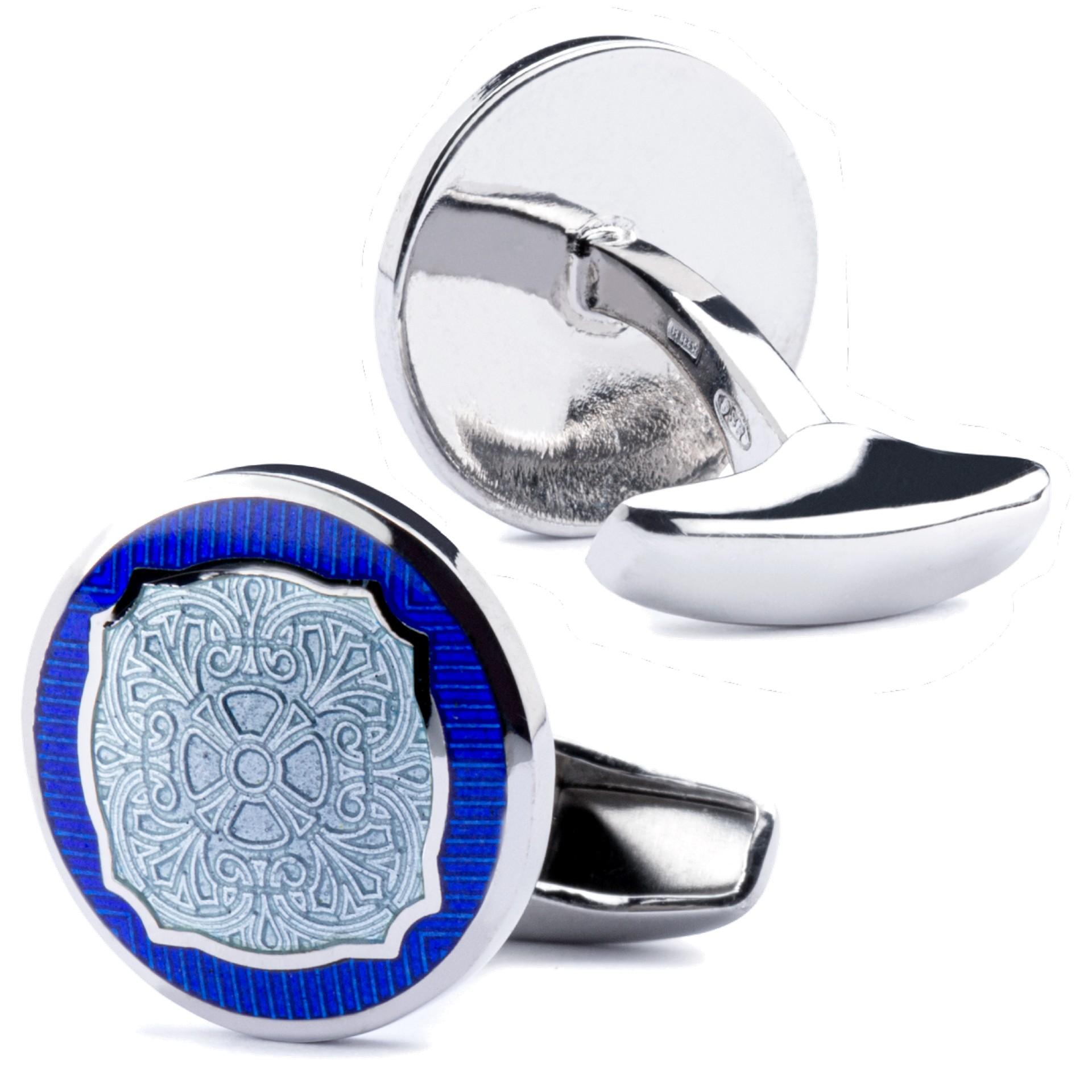 Alex Jona Sterling Silver Blue and Grey Enamel Cufflinks In New Condition For Sale In Torino, IT