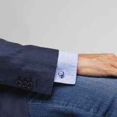 Alex Jona Sterling Silver Blue and Grey Enamel Cufflinks