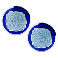 Alex Jona Sterling Silver Blue and Grey Enamel Cufflinks