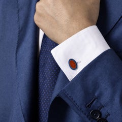 Alex Jona Sterling Silver Blue and Vivid Red Guilloché Enamel Oval Cufflinks