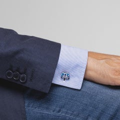 Alex Jona Sterling Silver Blue and White Enamel Classic Mini Car Cufflinks