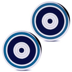 Alex Jona Sterling Silver Blue and White Enamel Cufflinks