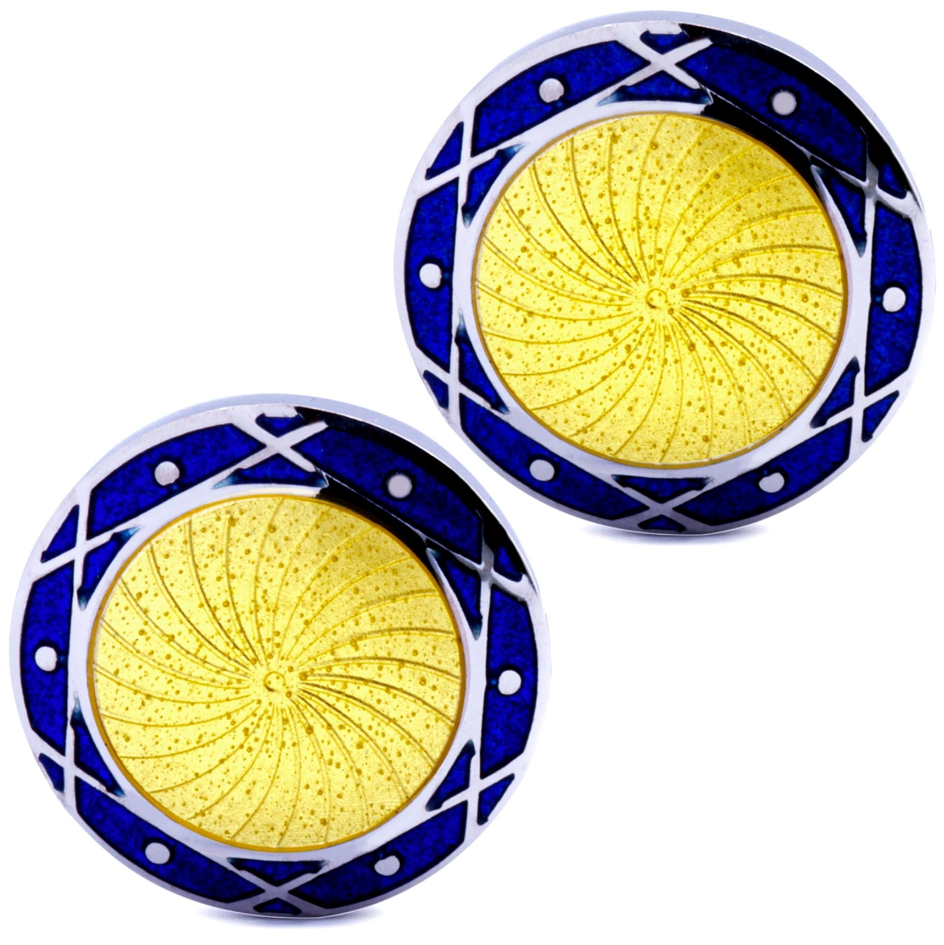 Alex Jona Sterling Silver Blue and Yellow Enamel Cufflinks