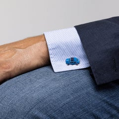 Alex Jona Sterling Silver Blue Enamel 500 Car Cufflinks