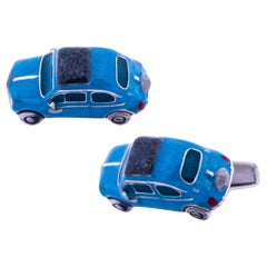 Alex Jona Sterling Silver Blue Enamel 500 Car Cufflinks