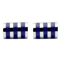 Alex Jona Sterling Silver Blue Enamel Bar Cufflinks