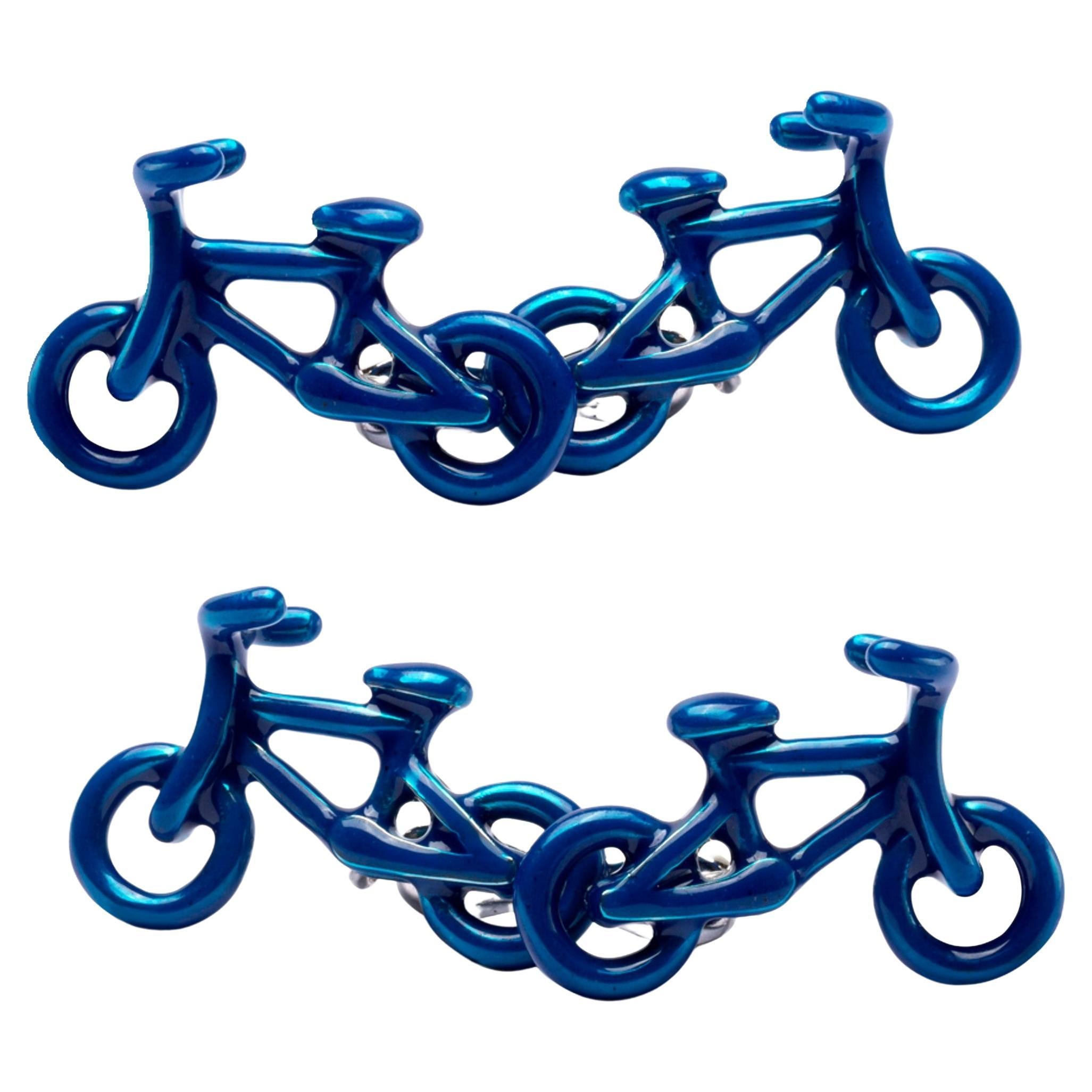 Alex Jona Fahrrad aus Sterlingsilber und blauer Emaille im Angebot