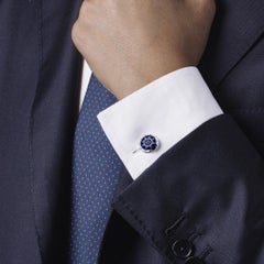 Alex Jona Sterling Silver Blue Enamel Boat Wheel Cufflinks