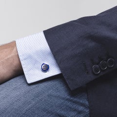 Alex Jona Sterling Silver Blue Enamel Button Cufflinks