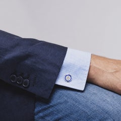 Alex Jona Sterling Silver Blue Enamel Button Cufflinks
