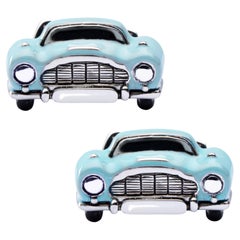 Alex Jona Sterling Silver Blue Enamel Classic Convertible Car Cufflinks