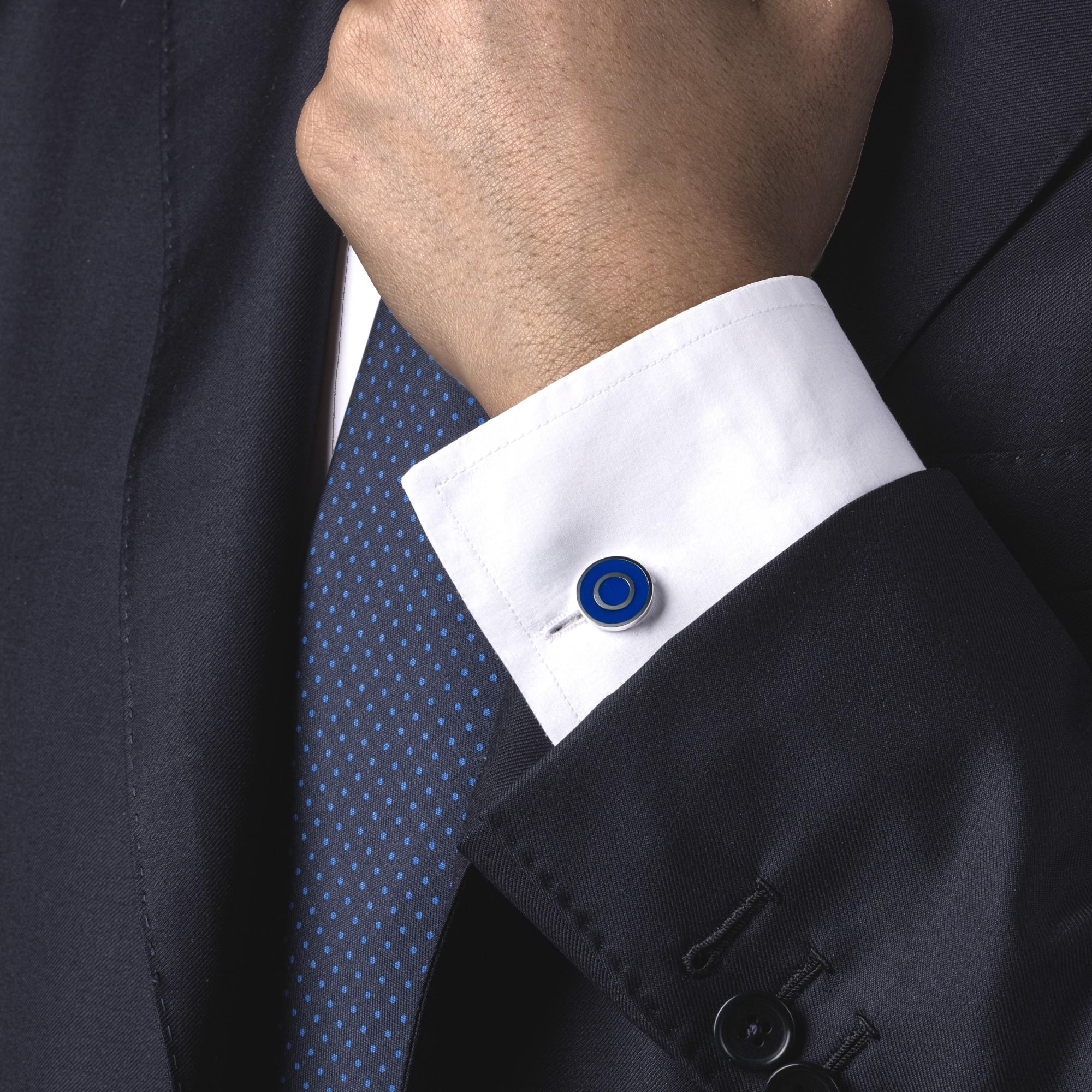 Colección de diseño Alex Jona, fabricados a mano en Italia, gemelos de plata de ley 925/°°° con esmalte azul (diámetro: 0,54
