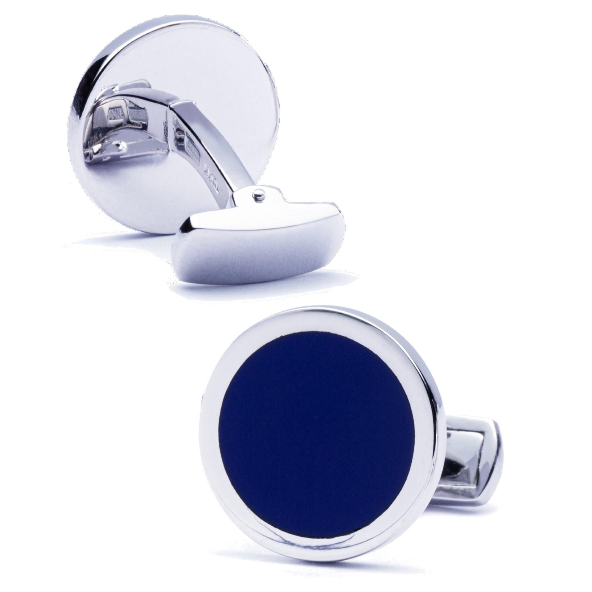Alex Jona Sterling Silver Blue Enamel Cufflinks In New Condition For Sale In Torino, IT