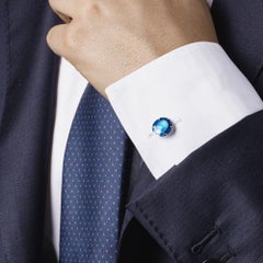 Alex Jona Sterling Silver Blue Enamel Cufflinks