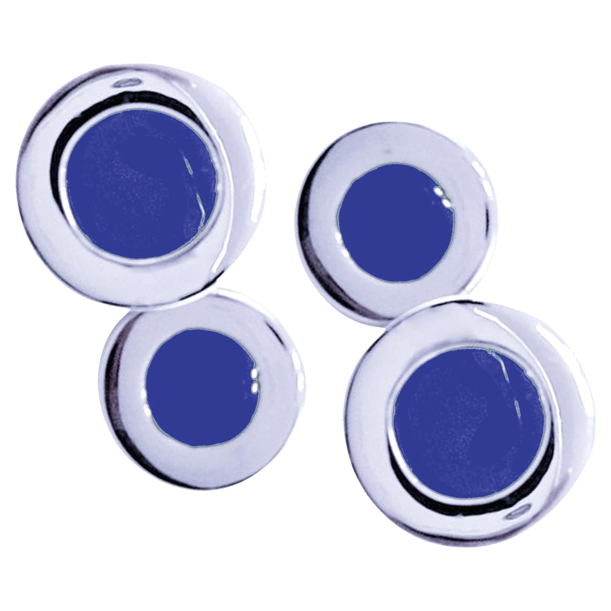 Manschettenknöpfe von Alex Jona aus Sterlingsilber mit blauer Emaille