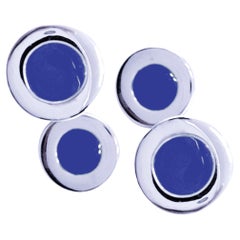 Alex Jona Sterling Silver Blue Enamel Cufflinks