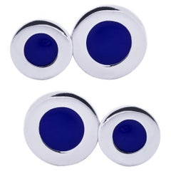 Alex Jona Sterling Silver Blue Enamel Cufflinks