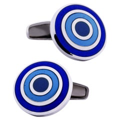 Alex Jona Sterling Silver Blue Enamel Cufflinks