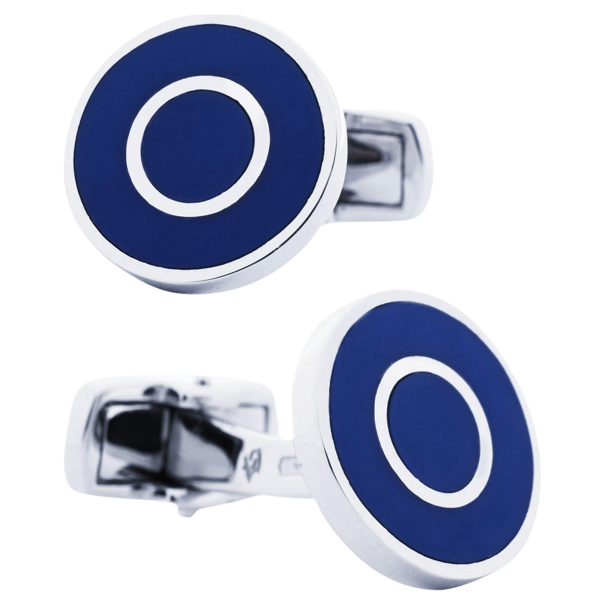 Alex Jona Sterling Silver Blue Enamel Cufflinks