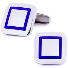 Alex Jona Sterling Silver Blue Enamel Cufflinks