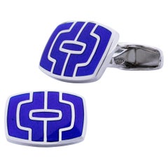 Alex Jona Sterling Silver Blue Enamel Cufflinks
