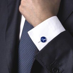 Alex Jona Sterling Silver Blue Enamel Custom Made Initial Cufflinks