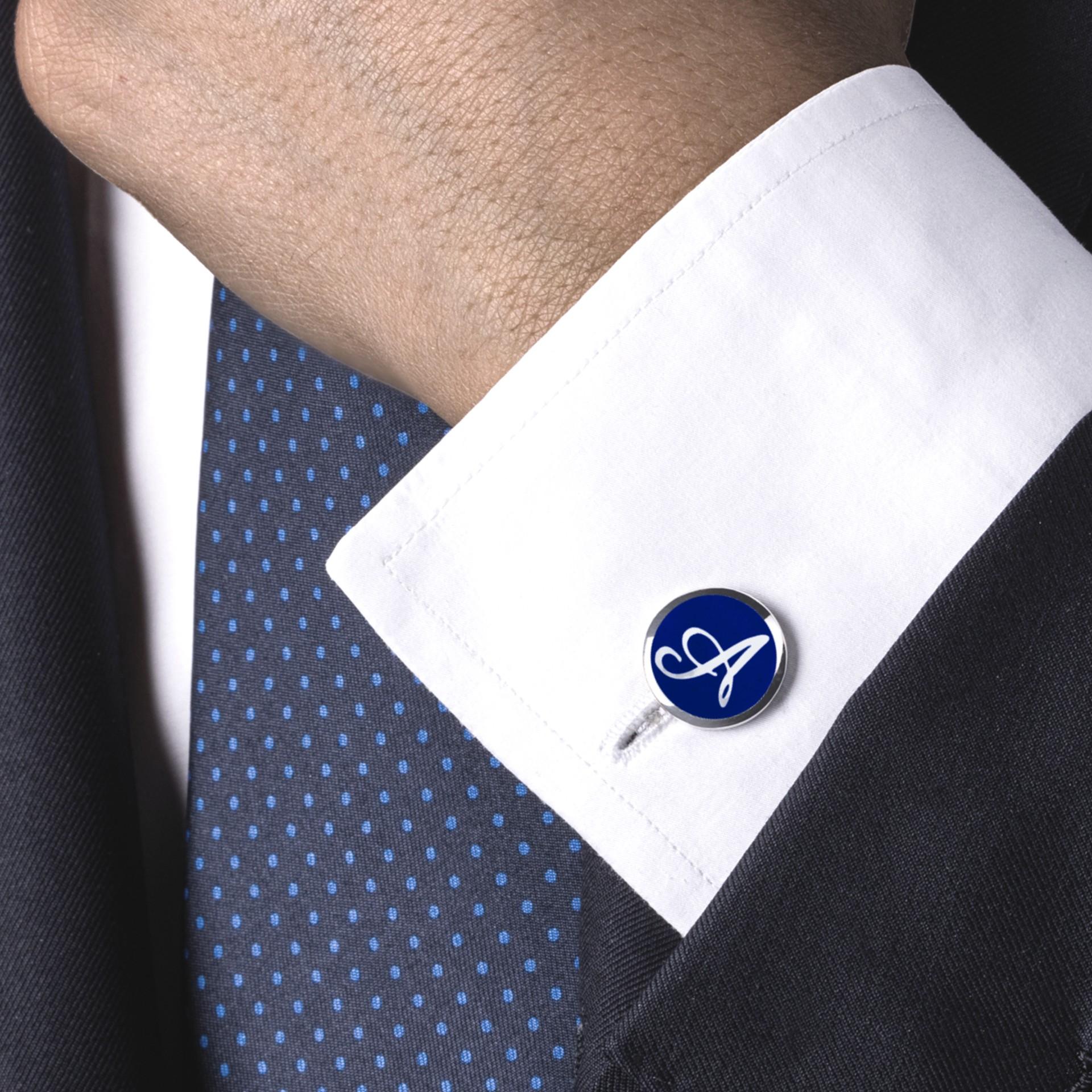 Femenino o masculino Gemelos con iniciales Alex Jona de plata de ley y esmalte azul hechos a medida en venta