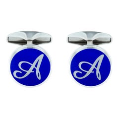 Alex Jona Sterling Silver Blue Enamel Custom Made Initial Cufflinks