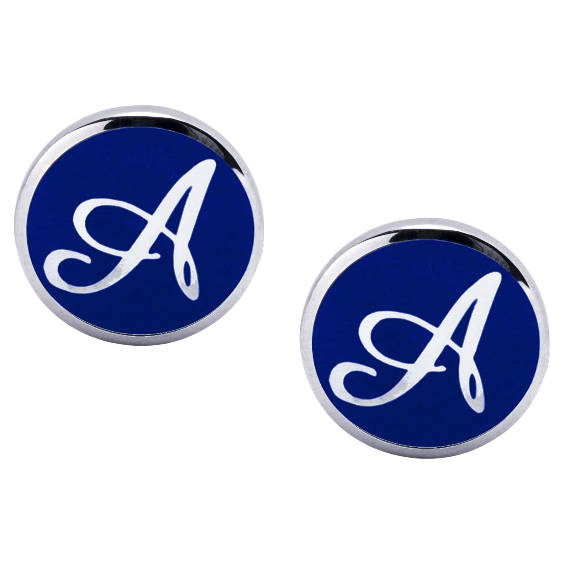 Alex Jona Sterling Silber Blau Emaille Custom Made Initial Manschettenknöpfe