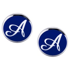 Gemelli con iniziali su misura in Alex Jona Sterling Silver con smalto blu