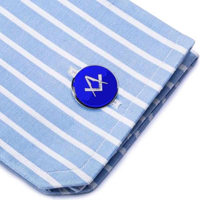 Women's or Men's Alex Jona Sterling Silver Blue Enamel Freemasons' 'Square and Compass'Cufflinks For Sale